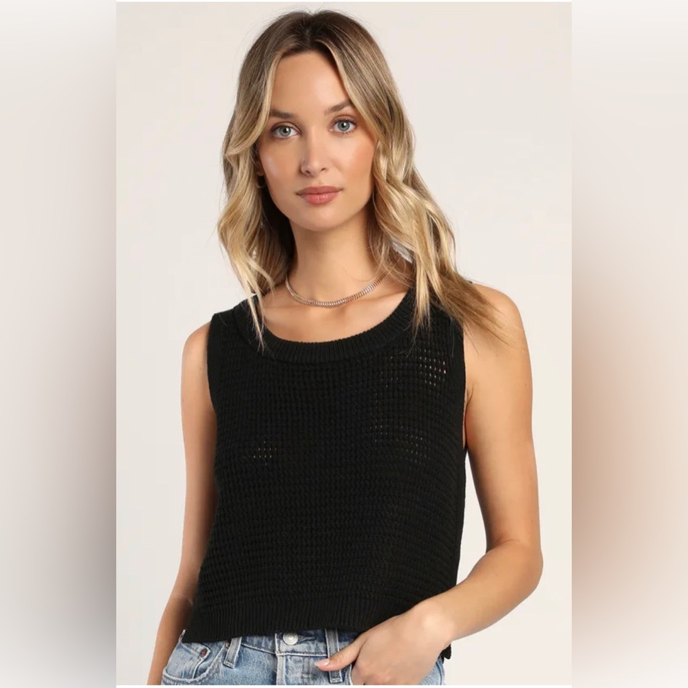 Lulus Get the Look Black Loose Knit Sweater Tank Top